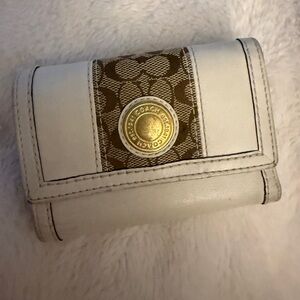 Coach White and Brown Signature Wallet